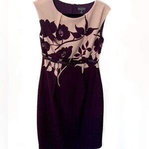 Connected Apparel Navy and Cream Floral Midi Dress